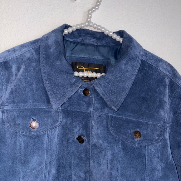 Fabio Blue Suede Trucker Jacket Womens Size large - Picture 2 of 9